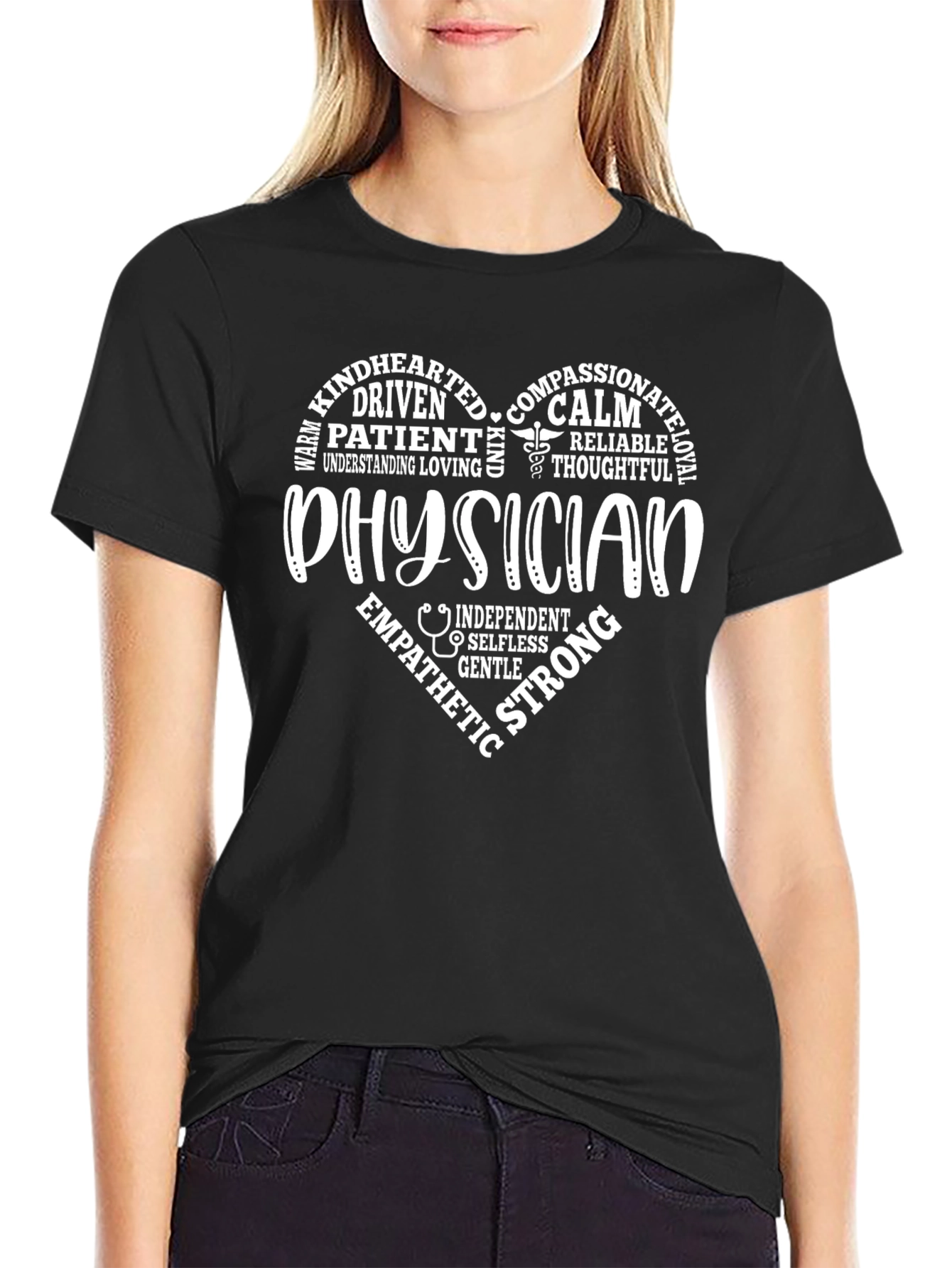 Physician Heart Graphic Black T-Shirt