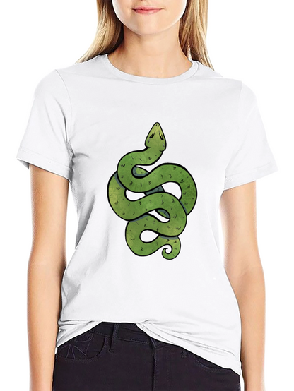 Green Snake Graphic Print Crew Neck T-Shirt