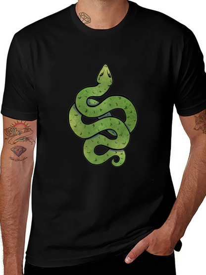 Green Snake Graphic Print Crew Neck T-Shirt