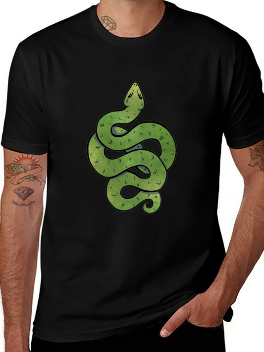 Green Snake Graphic Print Crew Neck T-Shirt