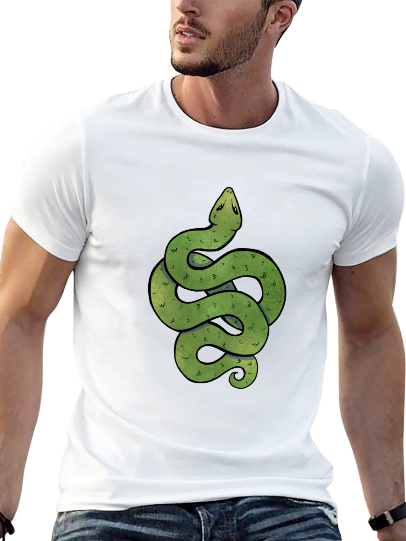 Green Snake Graphic Print Crew Neck T-Shirt