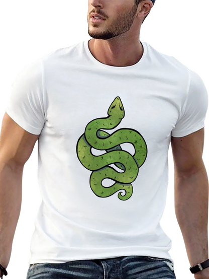 Green Snake Graphic Print Crew Neck T-Shirt