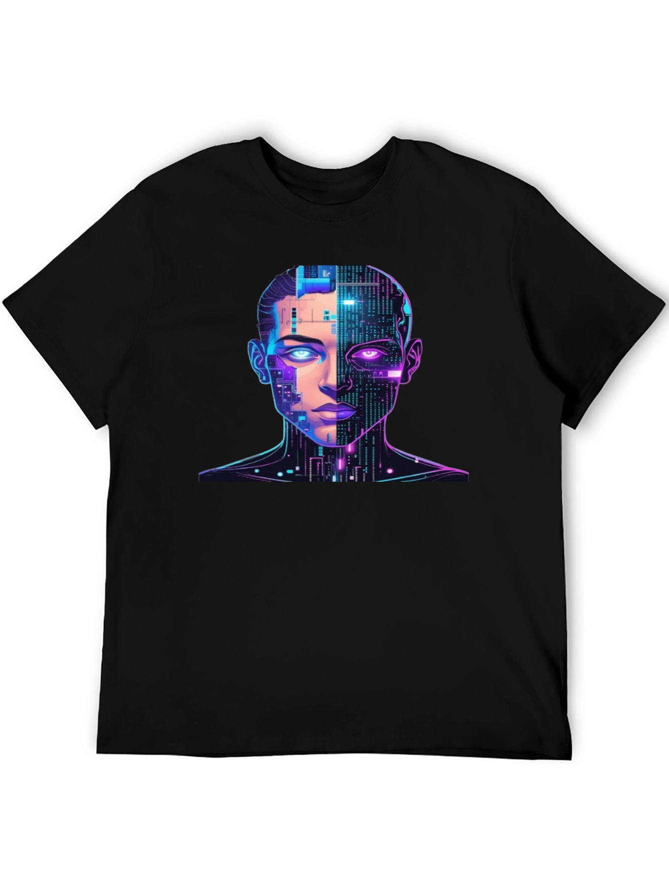 Cyberpunk AI Portrait Graphic Tee - Black