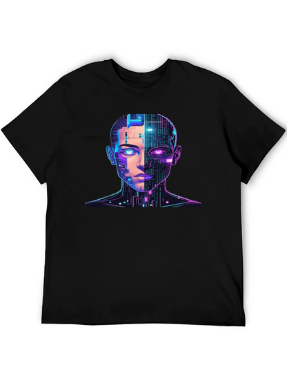 Cyberpunk AI Portrait Graphic Tee - Black