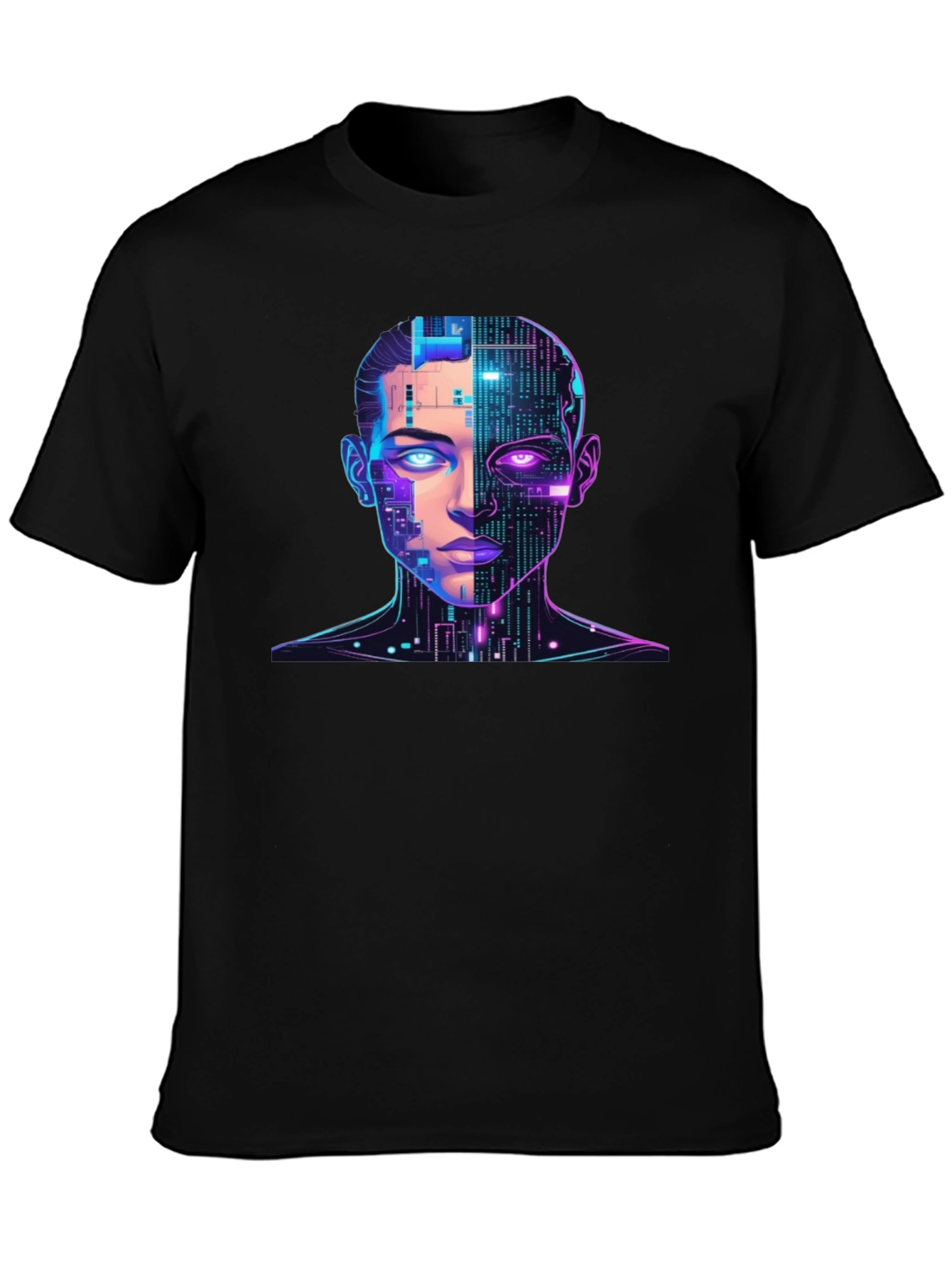 Cyberpunk AI Portrait Graphic Tee - Black