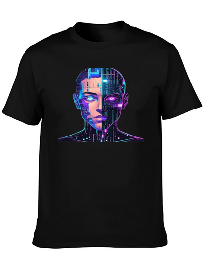 Cyberpunk AI Portrait Graphic Tee - Black