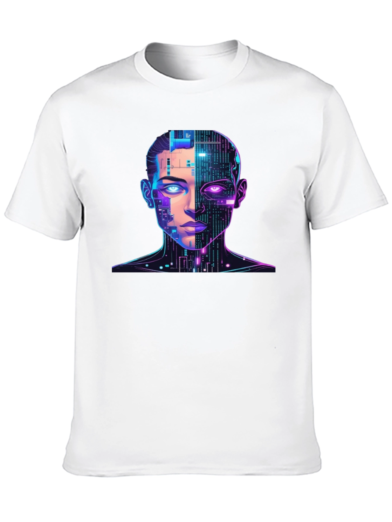 Cyberpunk AI Portrait Graphic Tee - Black