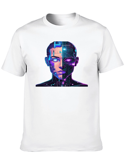 Cyberpunk AI Portrait Graphic Tee - Black