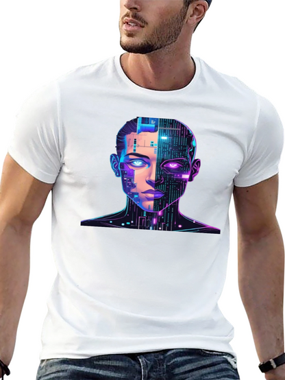 Cyberpunk AI Portrait Graphic Tee - Black