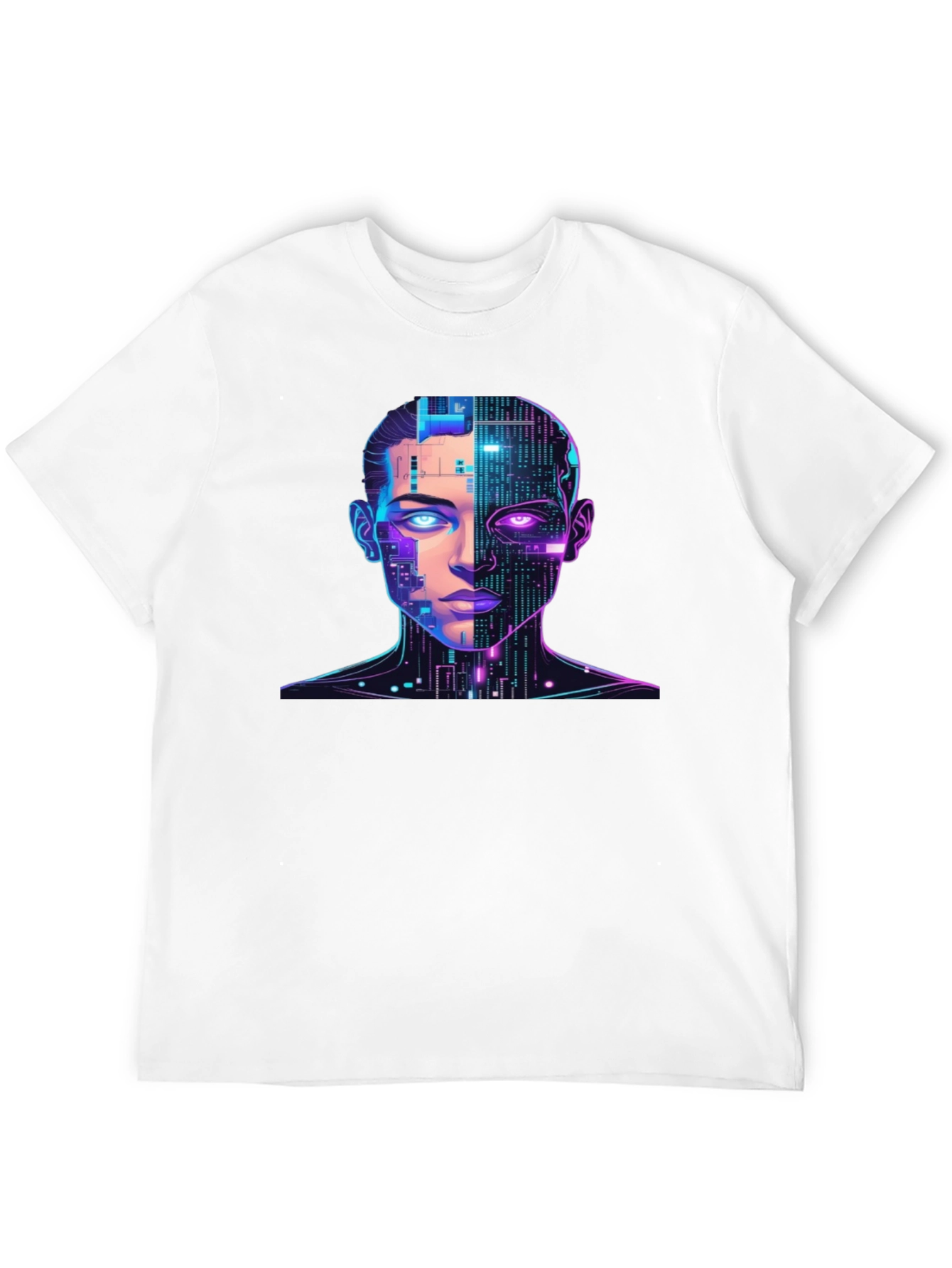 Cyberpunk AI Portrait Graphic Tee - Black