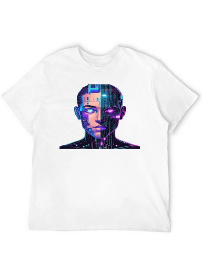 Cyberpunk AI Portrait Graphic Tee - Black