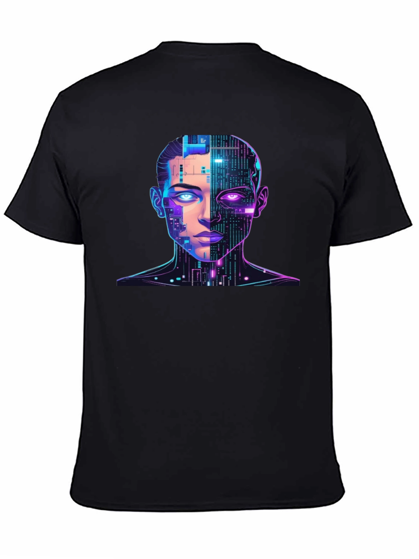 Cyberpunk AI Portrait Graphic Tee - Black