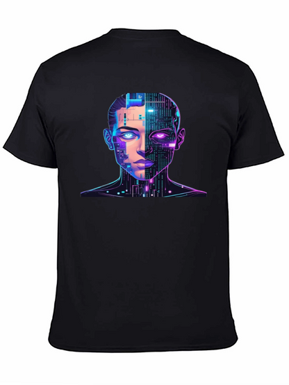 Cyberpunk AI Portrait Graphic Tee - Black