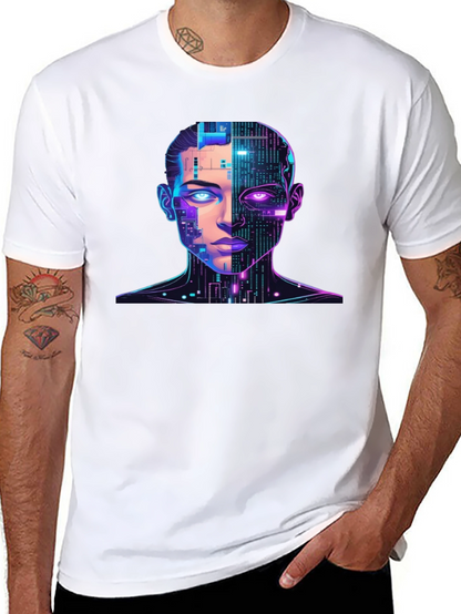 Cyberpunk AI Portrait Graphic Tee - Black