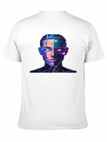 Cyberpunk AI Portrait Graphic Tee - Black