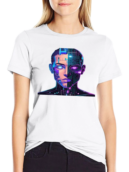 Cyberpunk AI Portrait Graphic Tee - Black