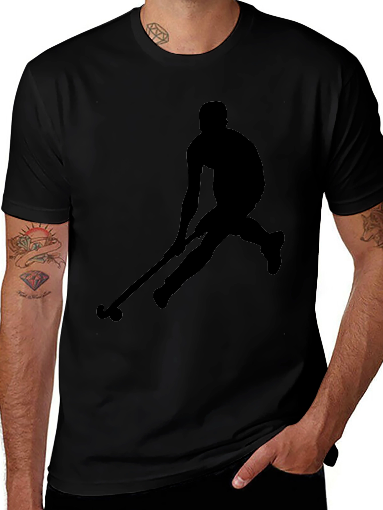 Hockey Player Silhouette Graphic Tee - Black