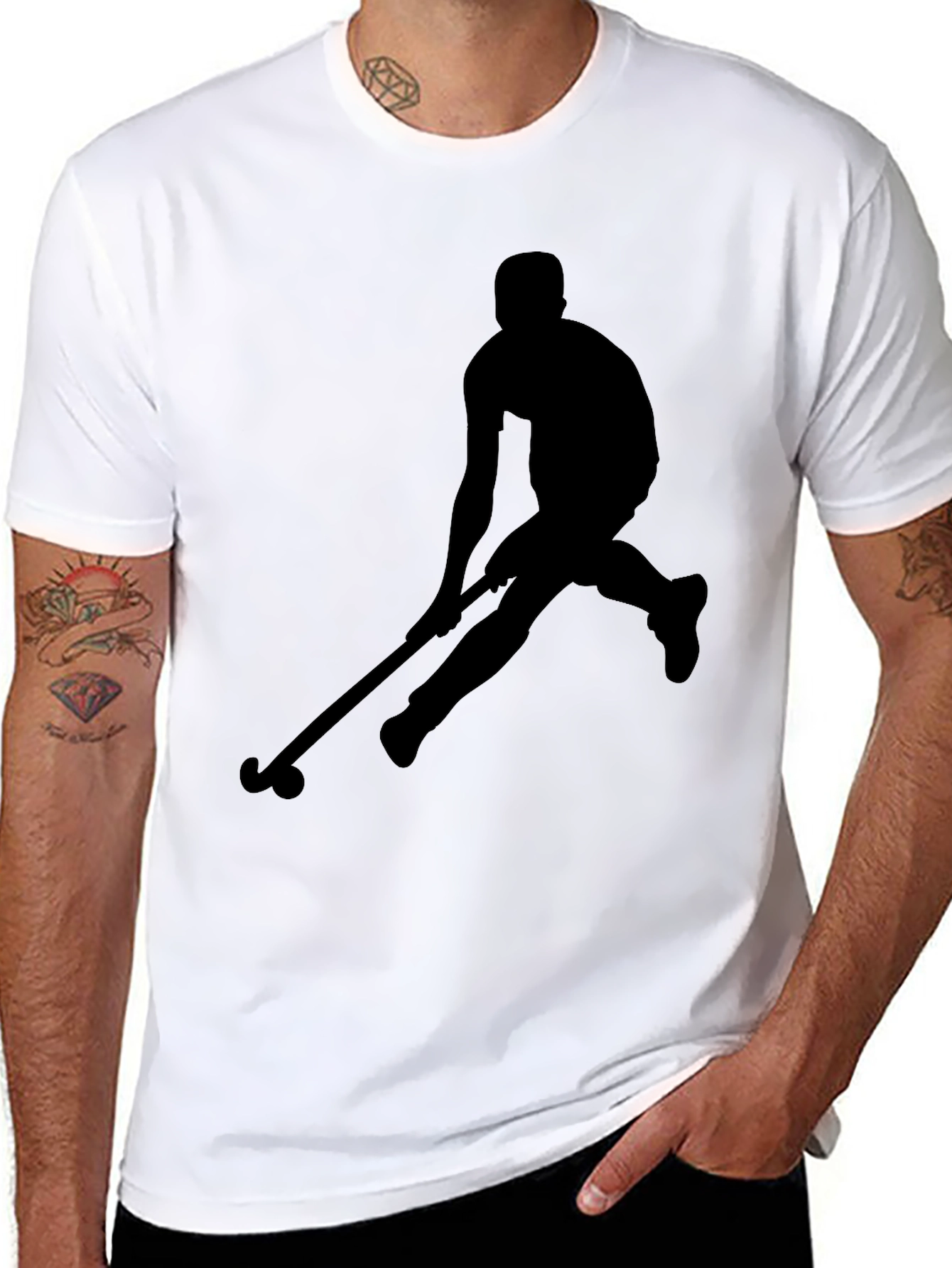 Hockey Player Silhouette Graphic Tee - Black