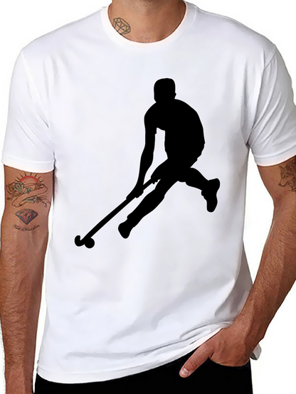 Hockey Player Silhouette Graphic Tee - Black