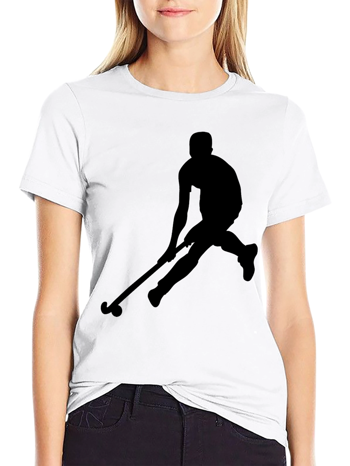 Hockey Player Silhouette Graphic Tee - Black