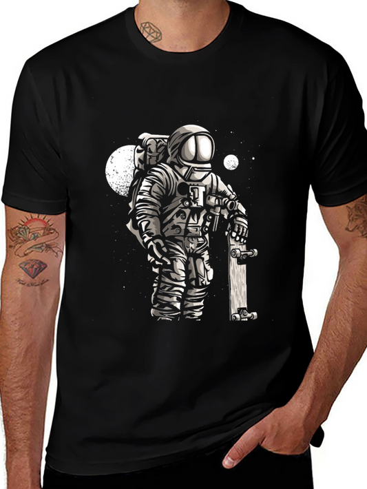Astronaut Skateboarder Graphic Tee - Cool Black T-Shirt