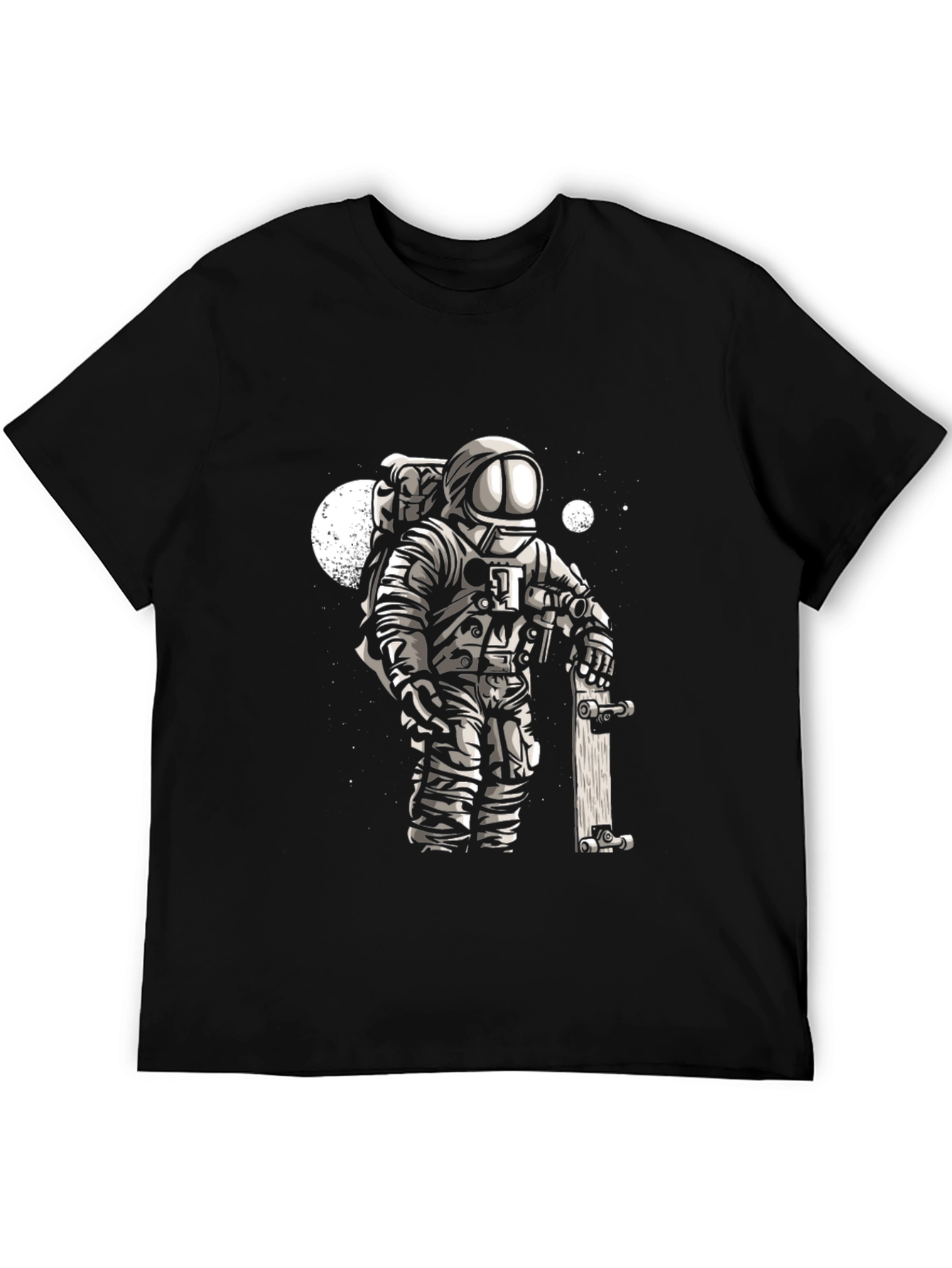 Astronaut Skateboarder Graphic Tee - Cool Black T-Shirt