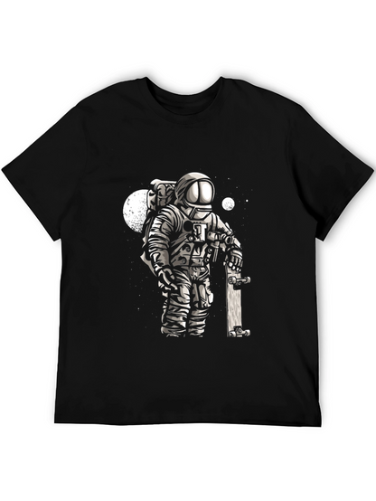 Astronaut Skateboarder Graphic Tee - Cool Black T-Shirt