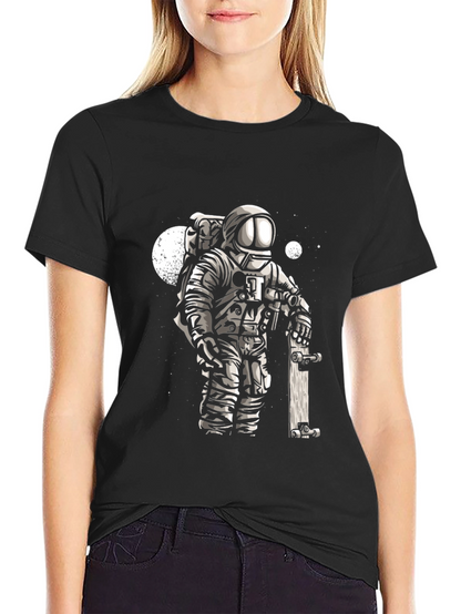 Astronaut Skateboarder Graphic Tee - Cool Black T-Shirt