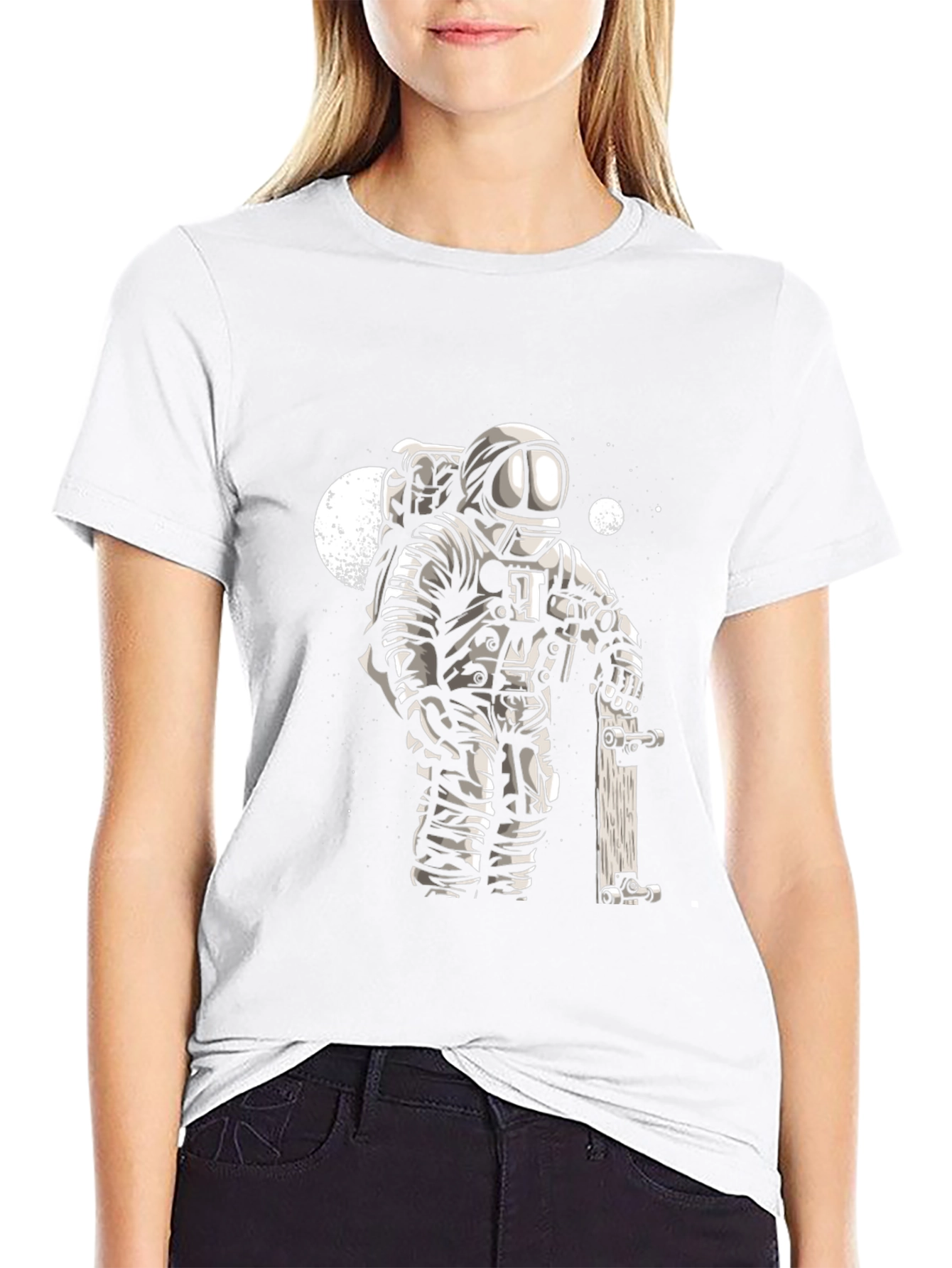 Astronaut Skateboarder Graphic Tee - Cool Black T-Shirt