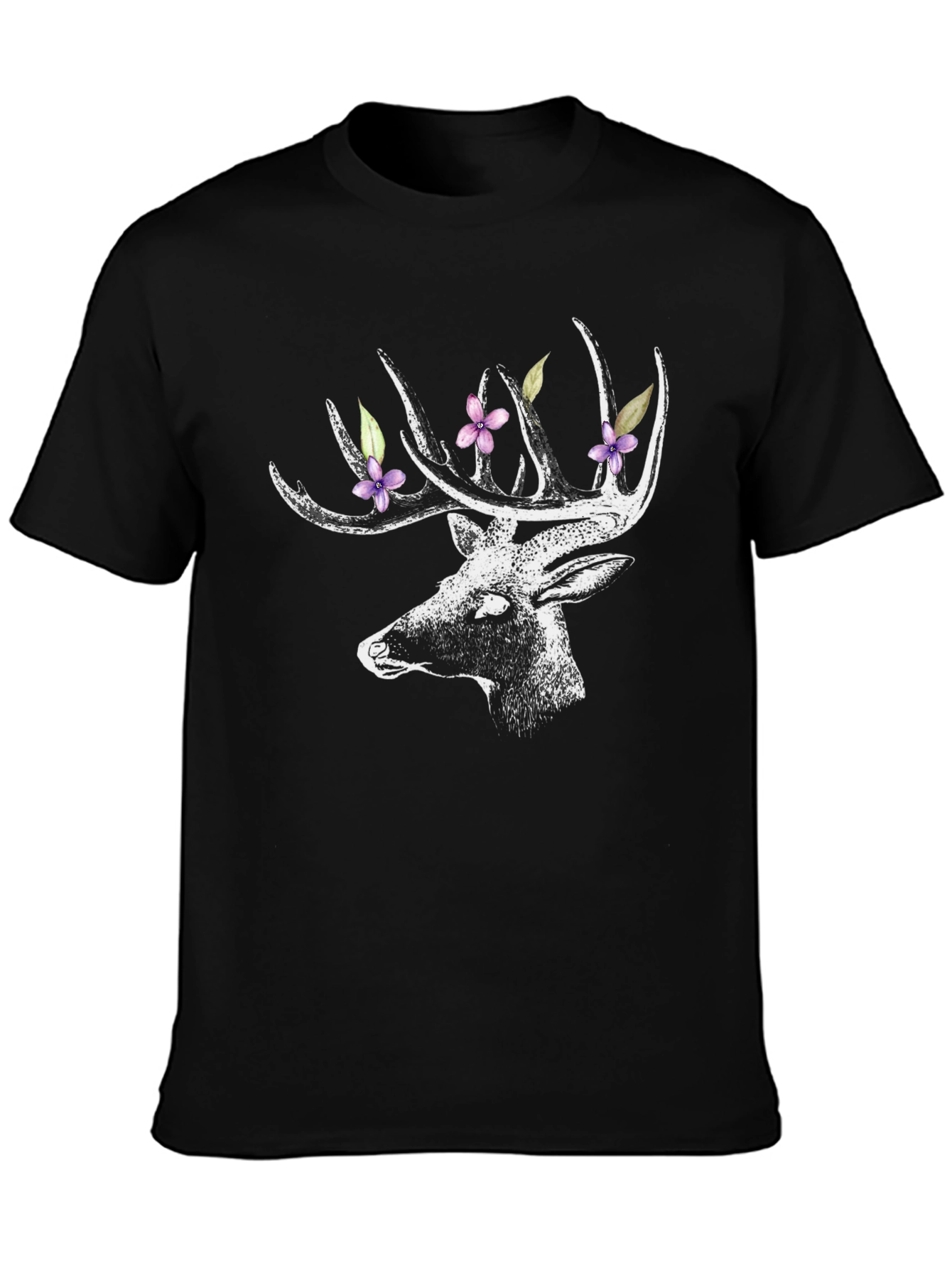 Deer with Floral Antlers Graphic Tee