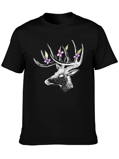 Deer with Floral Antlers Graphic Tee