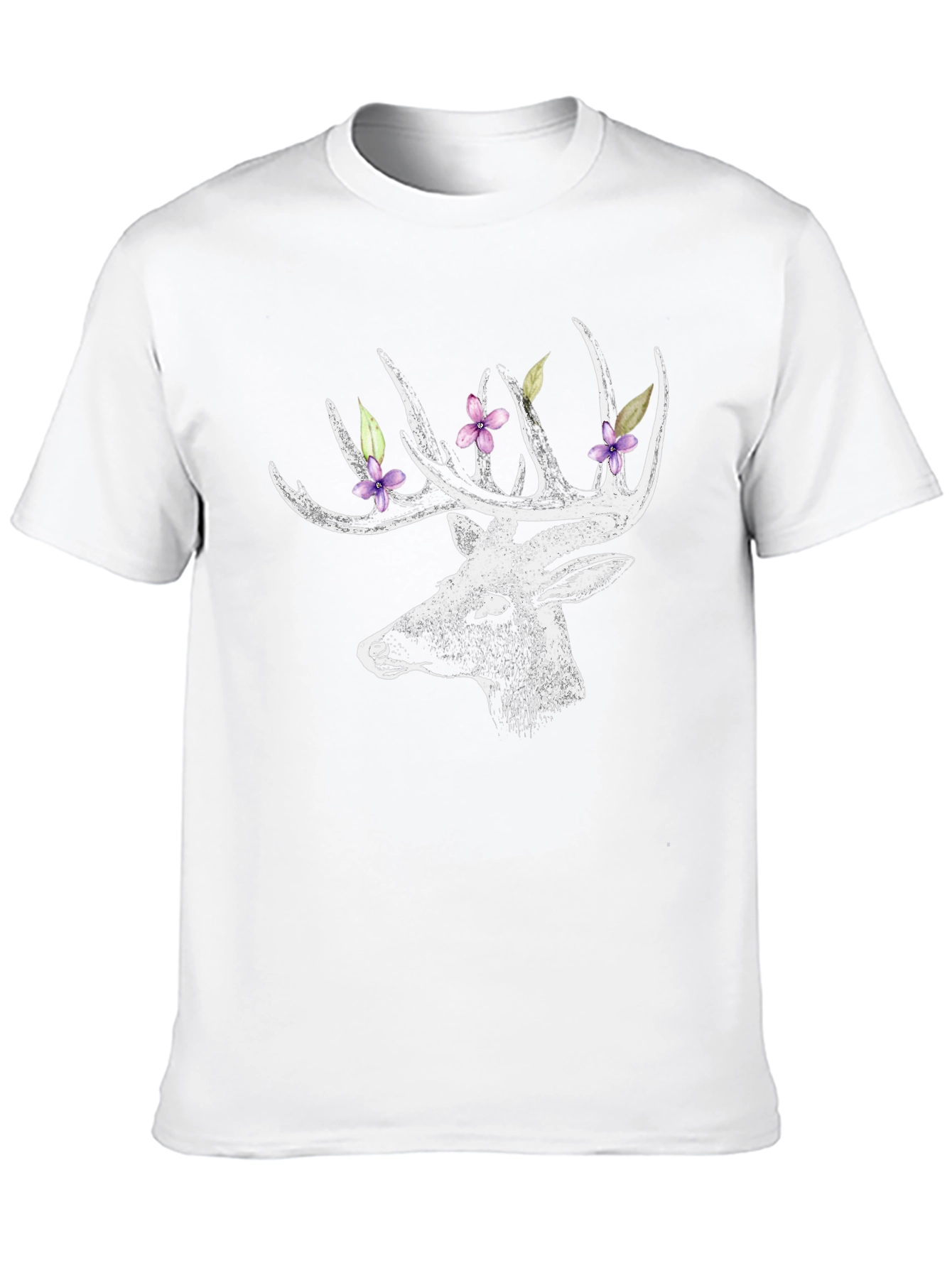 Deer with Floral Antlers Graphic Tee