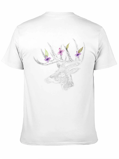 Deer with Floral Antlers Graphic Tee