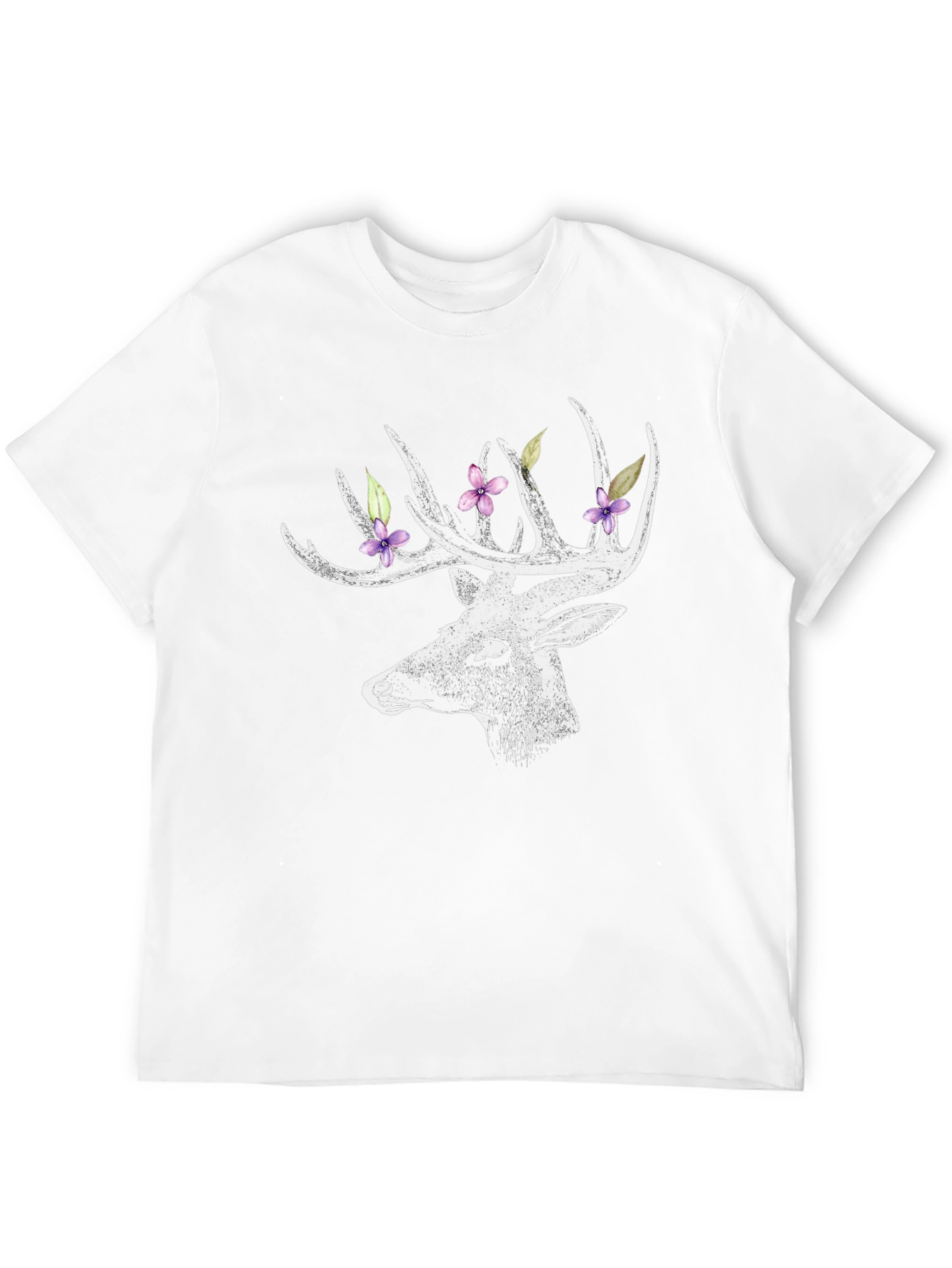Deer with Floral Antlers Graphic Tee