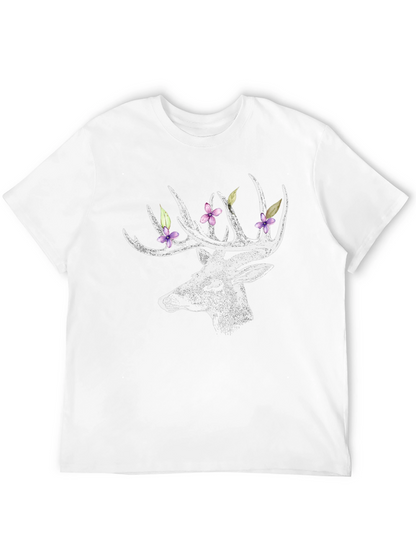 Deer with Floral Antlers Graphic Tee