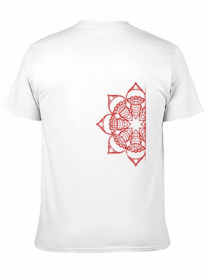 Black T-Shirt with Red Mandala Design