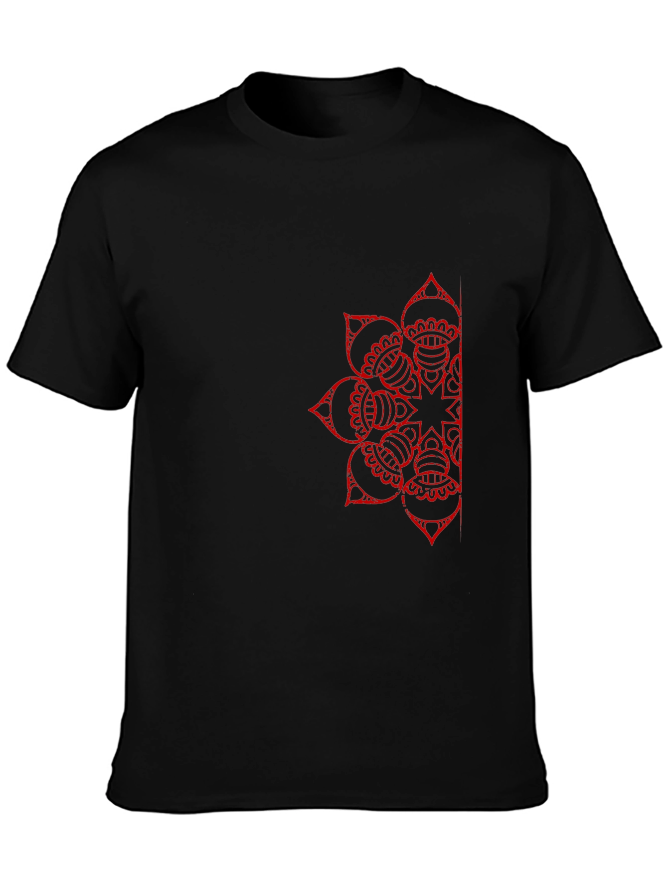Black T-Shirt with Red Mandala Design