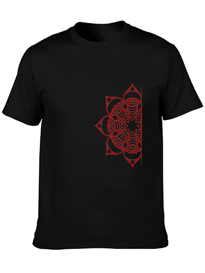 Black T-Shirt with Red Mandala Design