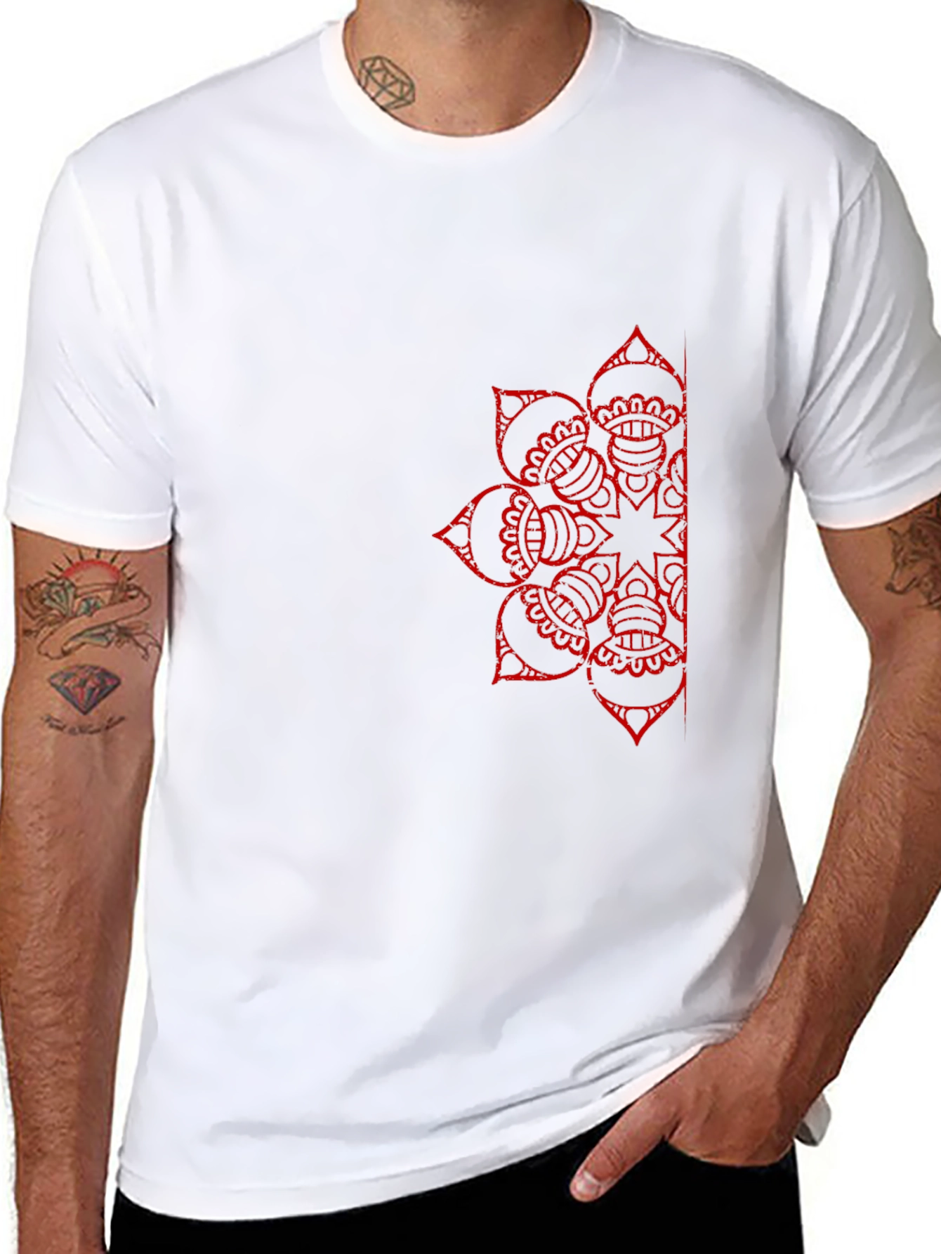 Black T-Shirt with Red Mandala Design