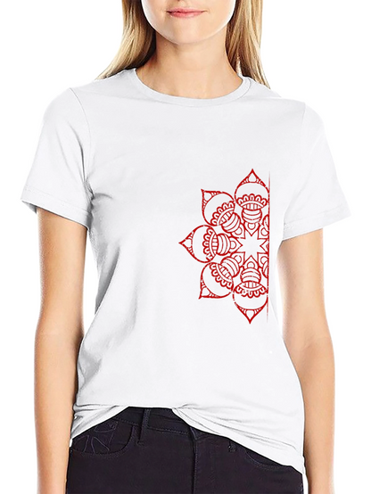 Black T-Shirt with Red Mandala Design