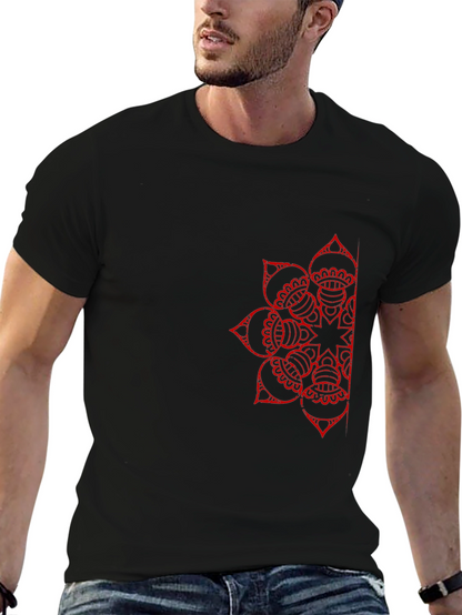 Black T-Shirt with Red Mandala Design