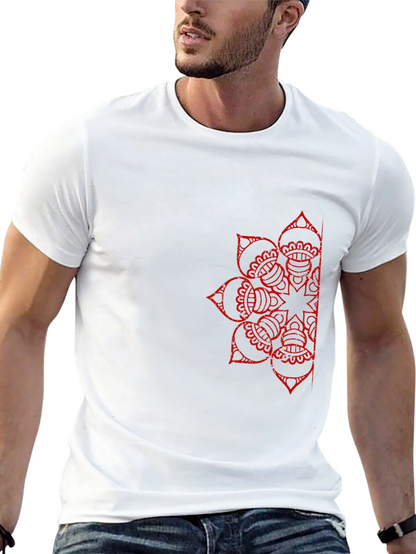 Black T-Shirt with Red Mandala Design