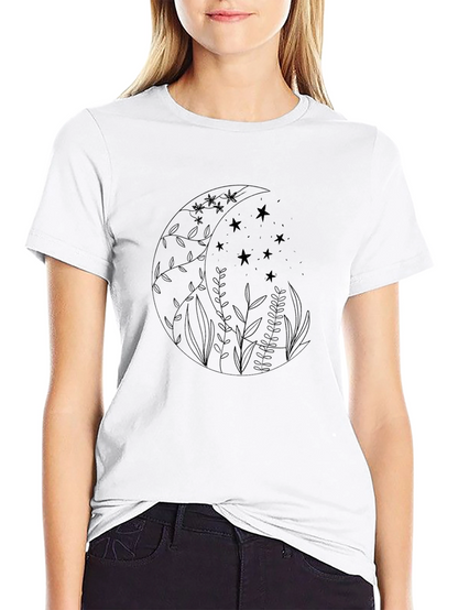 Mens Black T-Shirt with Moon & Star Graphic