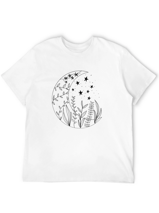 Mens Black T-Shirt with Moon & Star Graphic