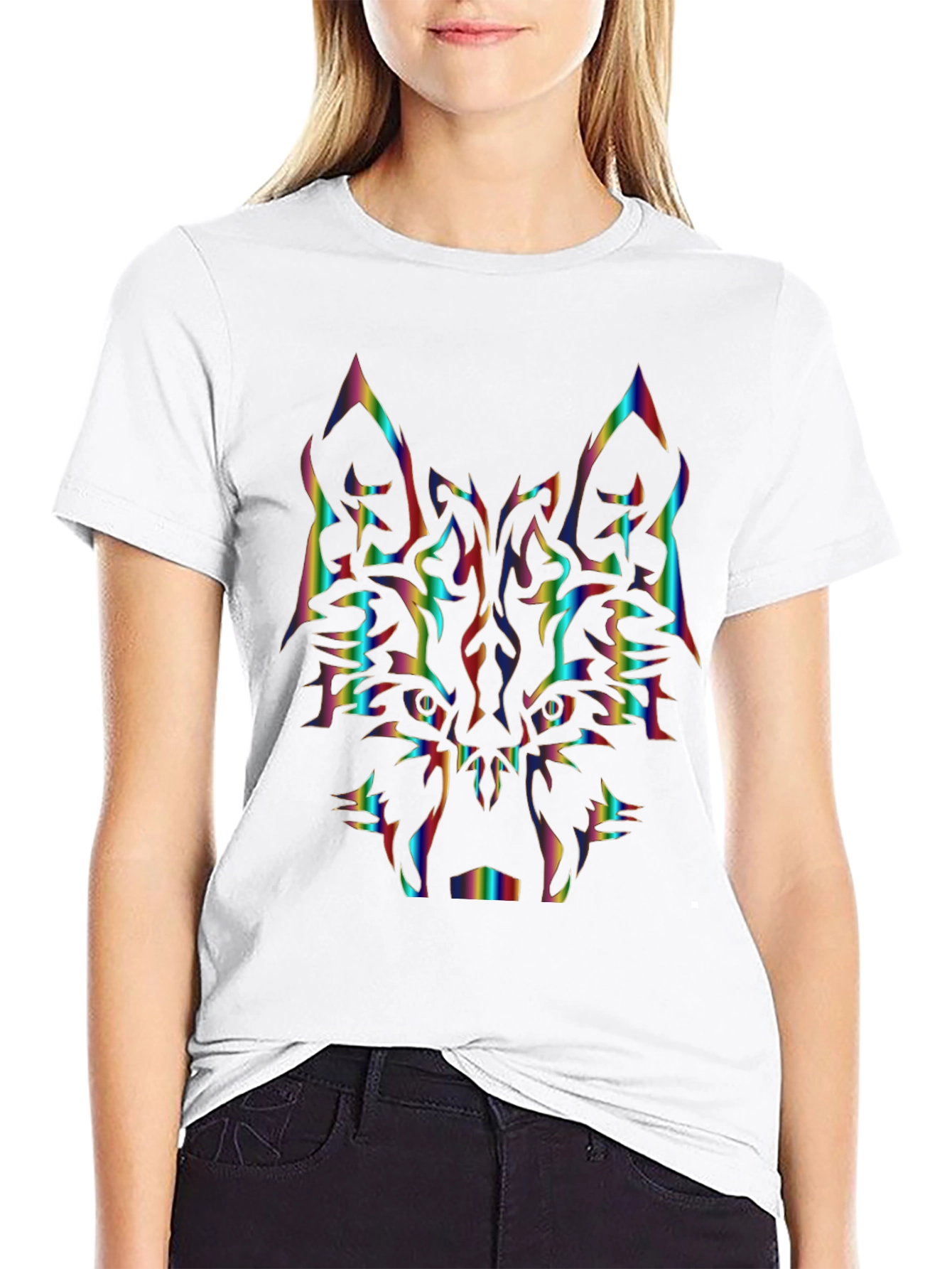 Rainbow Wolf Graphic Black T-Shirt