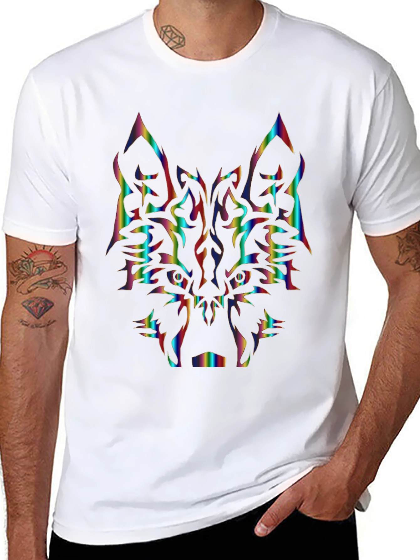 Rainbow Wolf Graphic Black T-Shirt