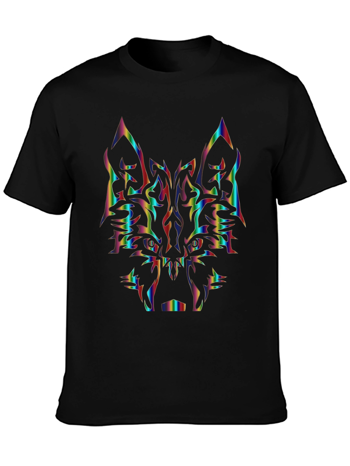 Rainbow Wolf Graphic Black T-Shirt
