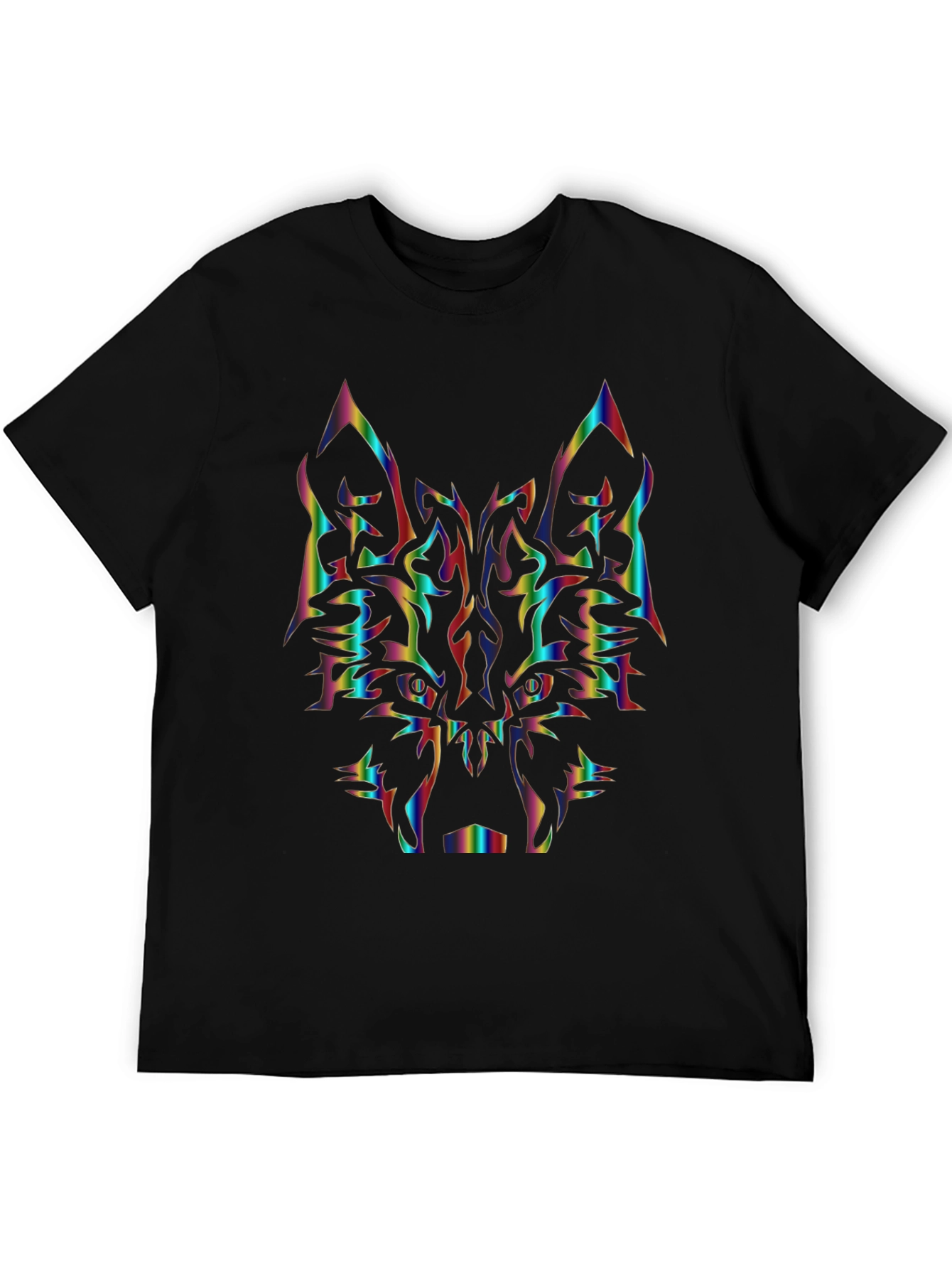 Rainbow Wolf Graphic Black T-Shirt