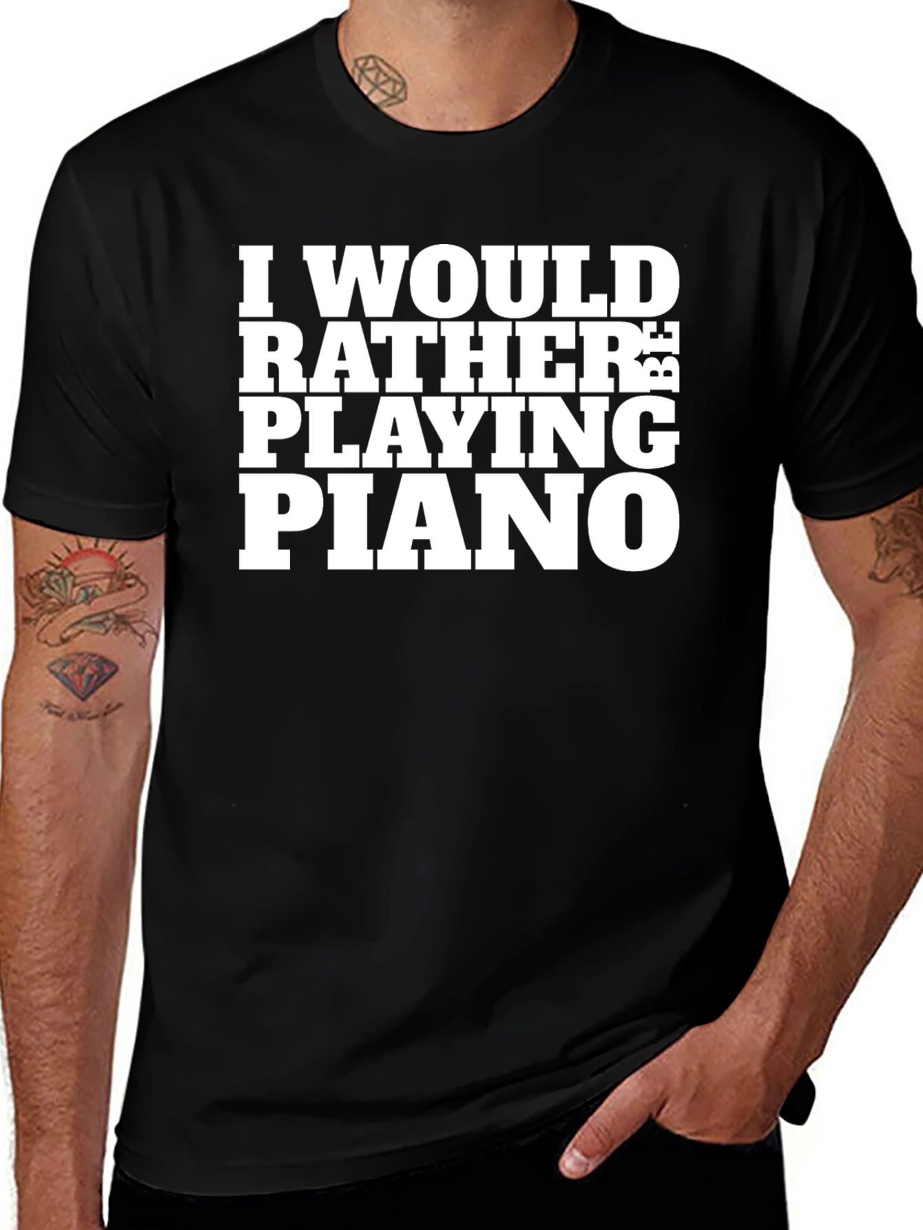Id Rather Be Playing Piano Black T-Shirt