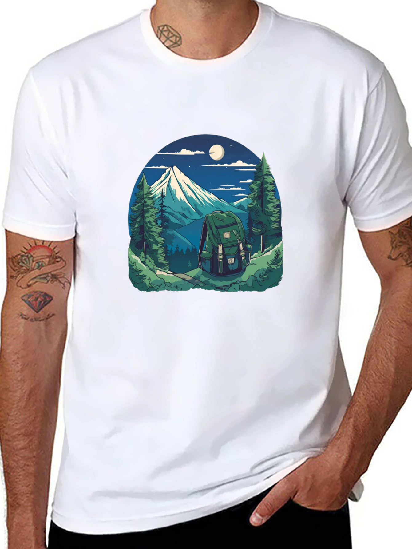 Nature Adventure Graphic Tee - Hiking Backpack Design